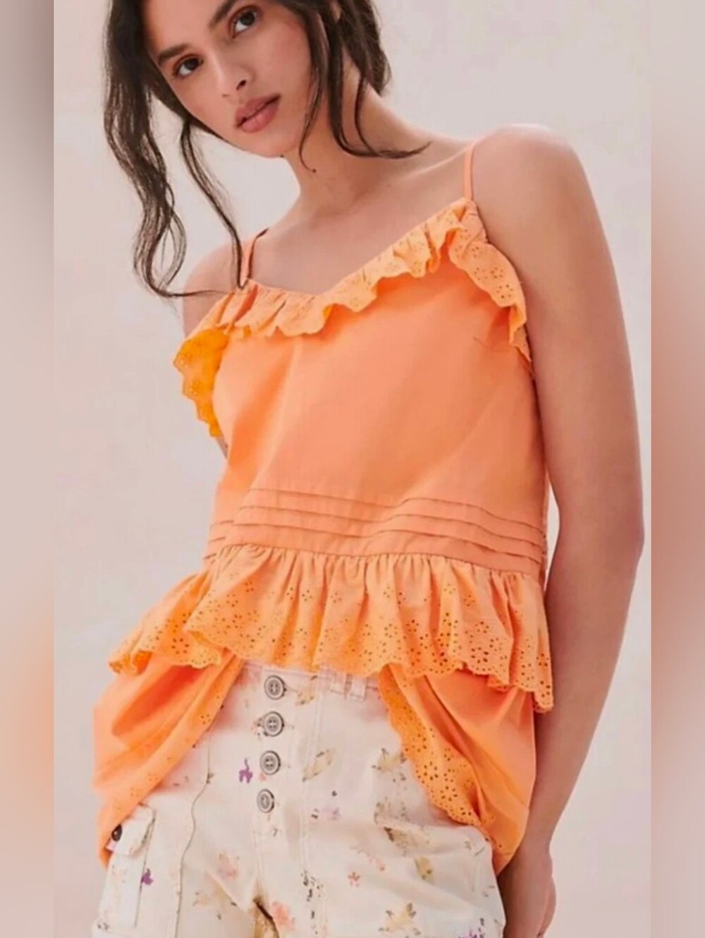 Anthropologie Mare Mare Orange Josephine Tank Top Ruffles CottageCore Size S